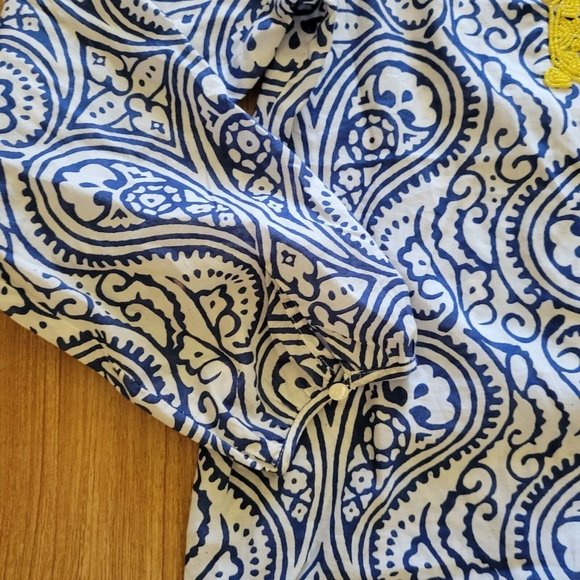 Talbots Shirt Womens small Blue White Paisley Yellow Bead Nautical Top - Picture 5 of 6
